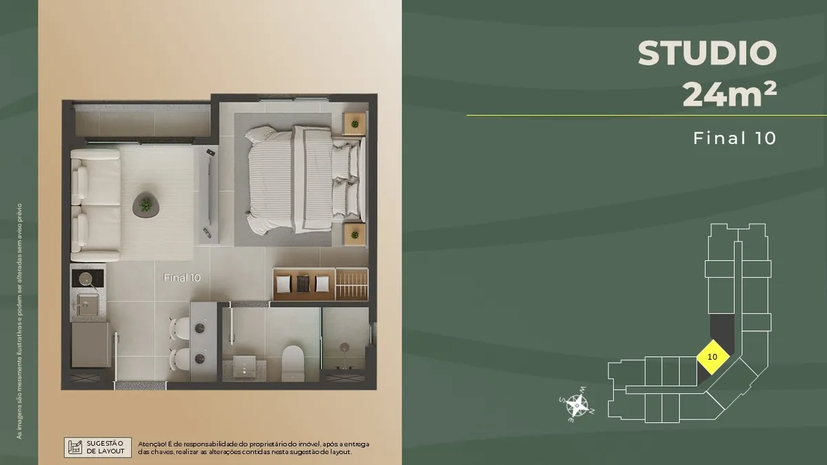 Planta Studio, 24 m² privativos